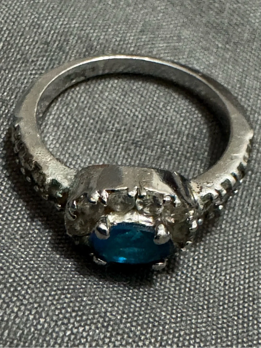 Vintage EDCO Silver Tone Blue CZ Halo Ring Size 5 Statement Cocktail